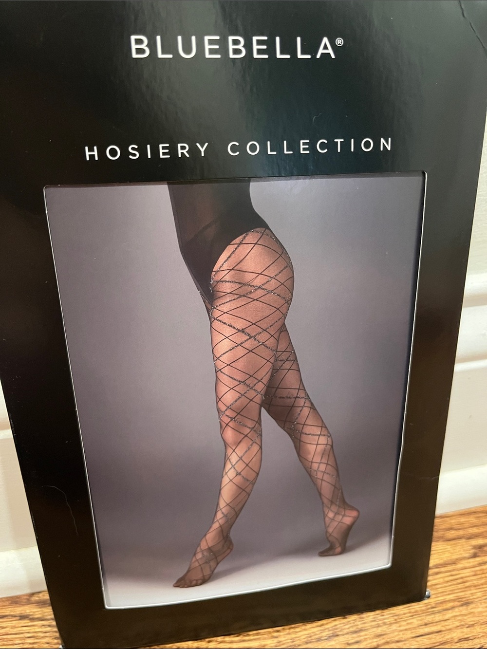 Bluebella Hosiery with Sheer Plaid Metallic Pattern - Black/Silver